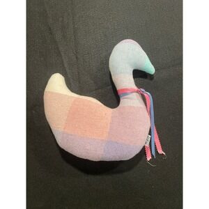 Amana Woolen Mills‎ Pastel Plaid Goose Stuffed Animal Pillow Vintage 12"